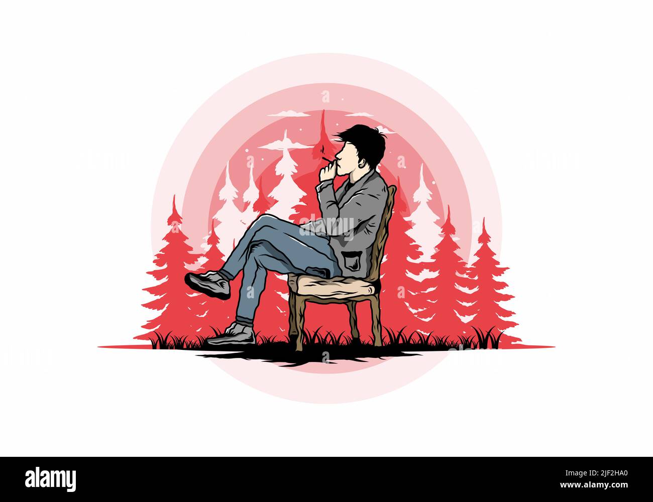 Illustration Design eines Mannes sitzen auf einem Stuhl und rauchen Zigaretten Stock Vektor