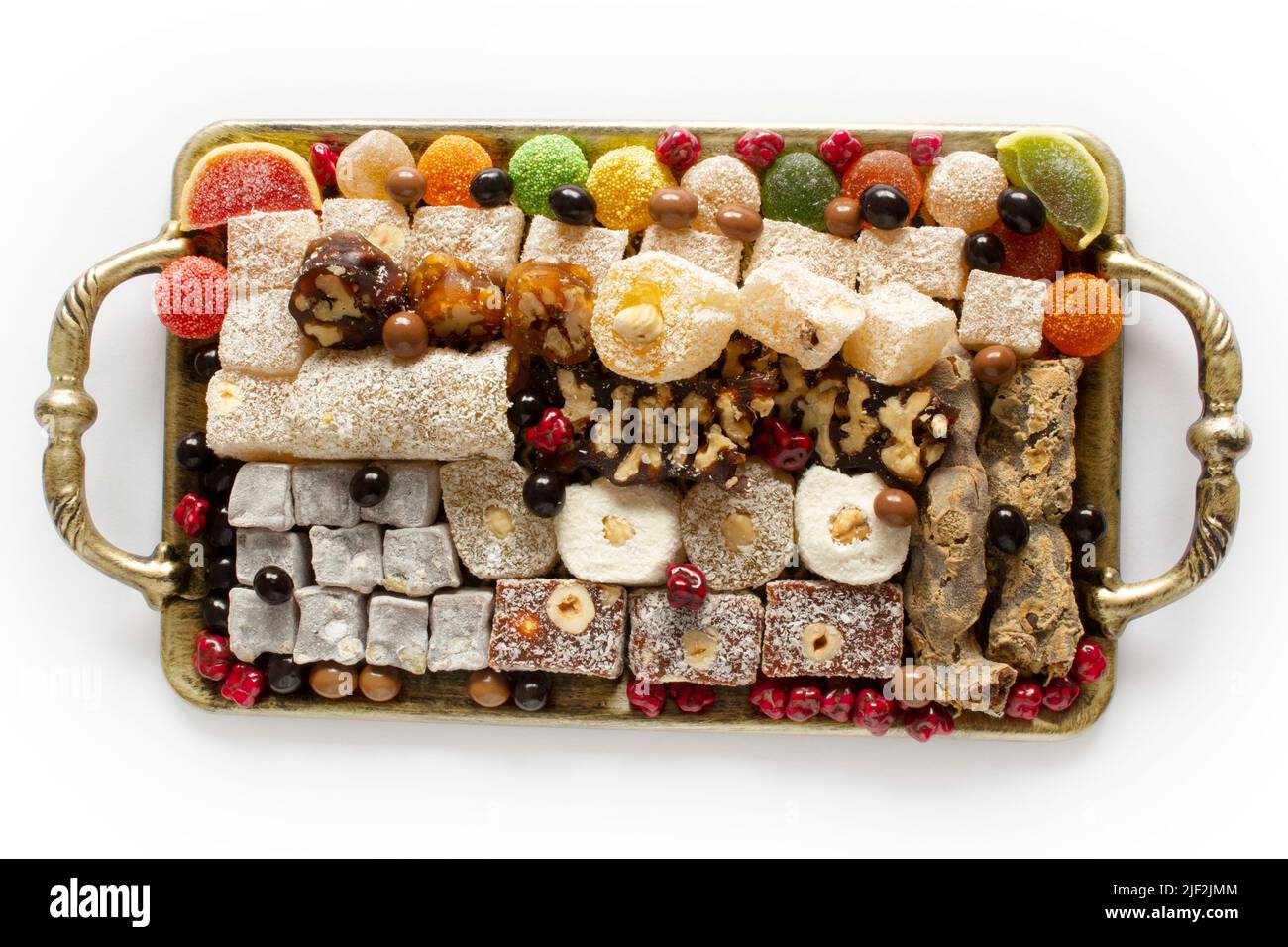 Verschiedene türkische Köstlichkeiten und Schokoladen-Bonbons Stockfoto