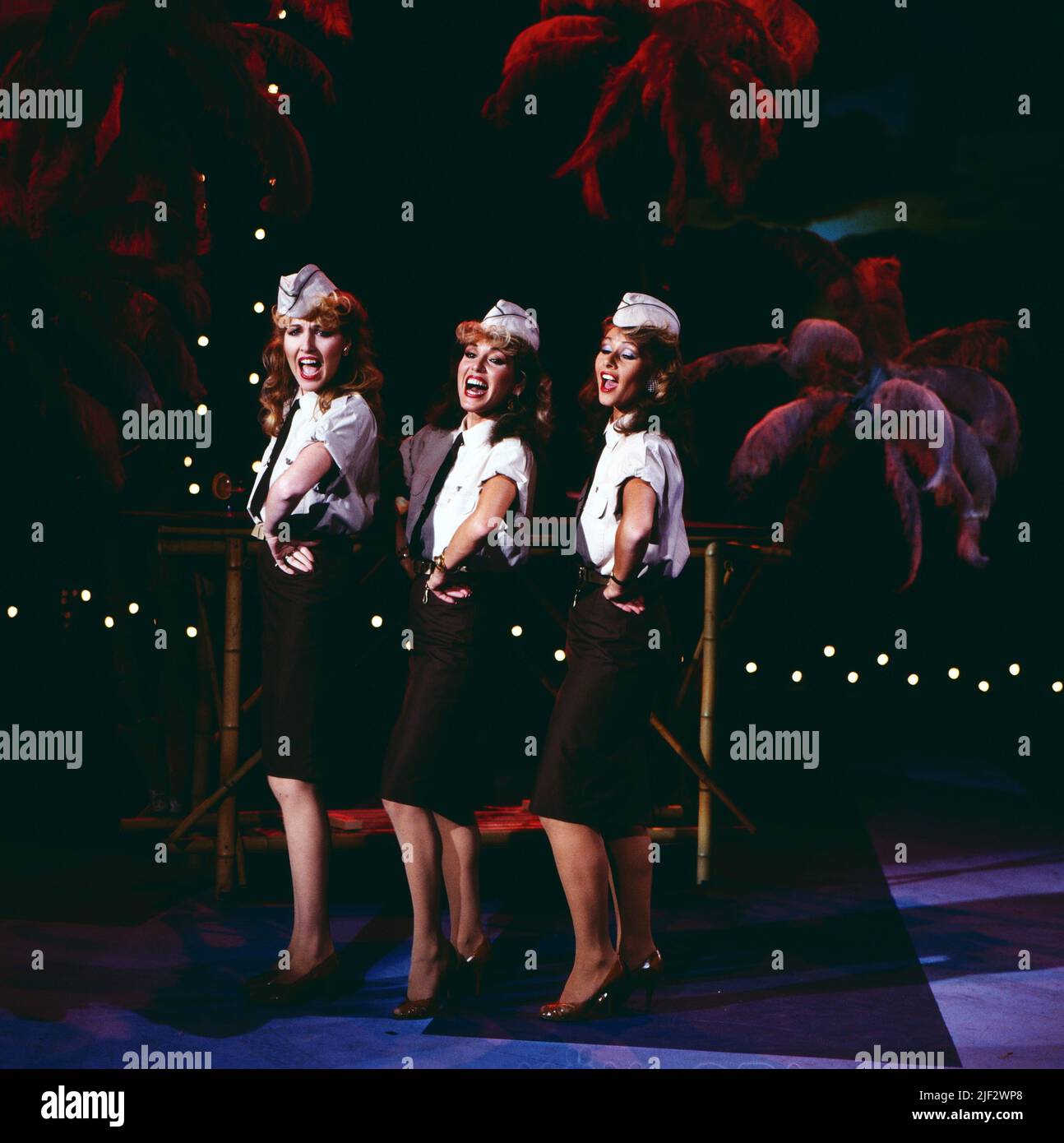 The Star Sisters, Dance und Pop Trio aus den Niederlanden mit den Sängerinnen Sylvana van Veen, Patricia Paay, Yvonne Keeley, sie sind auch Mitglieder von Jaap Eggermonts Studioband Stars on 45 und singen den Refrain, hier bei einem TV-Auftritt, Deutschland, 1983. The Star Sisters, Tanz- und Pop-Trio aus den Niederlanden mit den Sängern Sylvana van Veen, Patricia Paay, Yvonne Keeley, sie sind auch Mitglieder von Jaap Eggermonts Studioband Stars auf 45 und singen den Chor, hier bei einem TV-Auftritt, Deutschland, 1983. Stockfoto