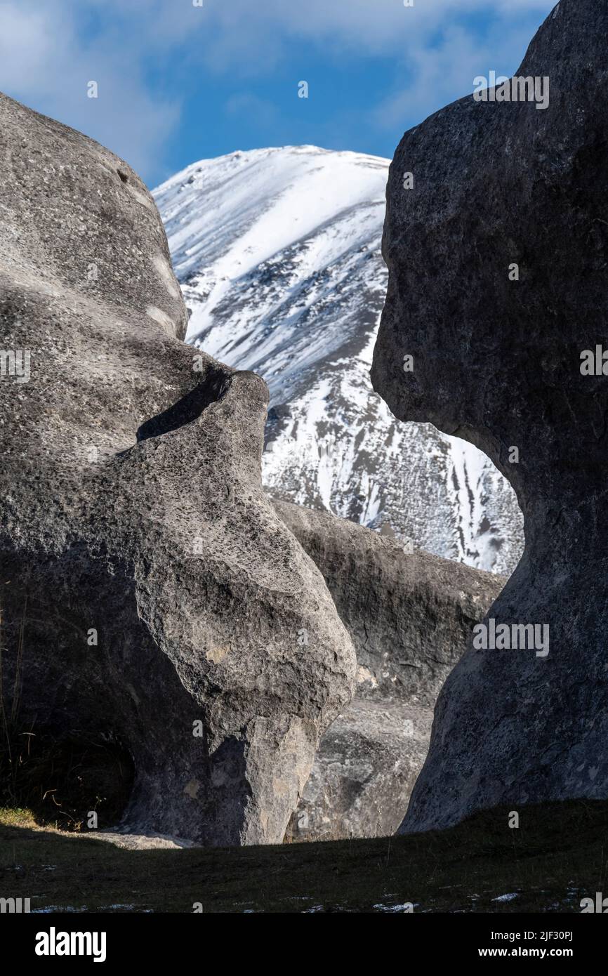 Kalksteinfelsen, Castle Hill, Canterbury, Südinsel, Neuseeland Stockfoto