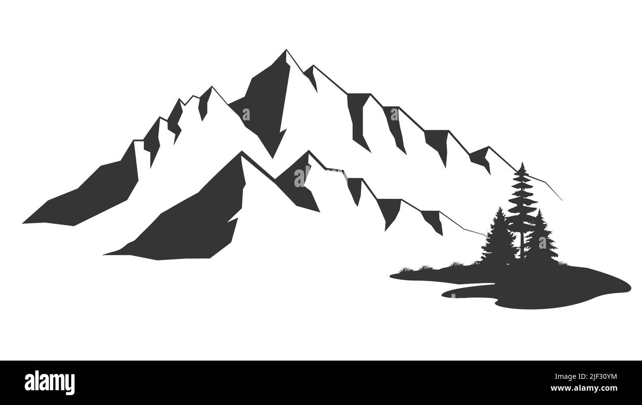 Mountain Vektorgrafik. Alte Stil schwarz-weiß Berg Vektor-Illustration auf weißem Hintergrund. Schwarz-weißer Berg Stock Vektor