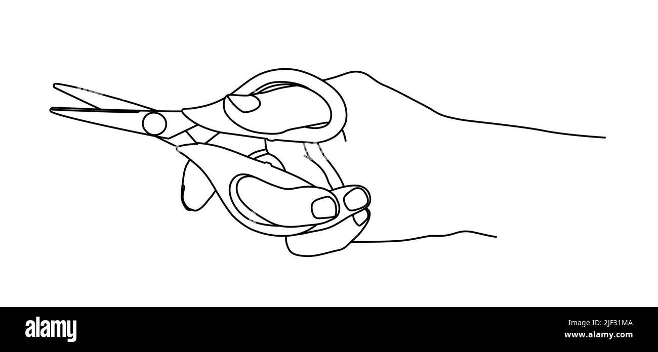 Hand hält einen Kugelschreiber, schreibt, signiert ein Dokument oder eine Zeichnung. Handgezeichnet mit dünner Linie. Vektordarstellung auf weißem Hintergrund isoliert Stock Vektor