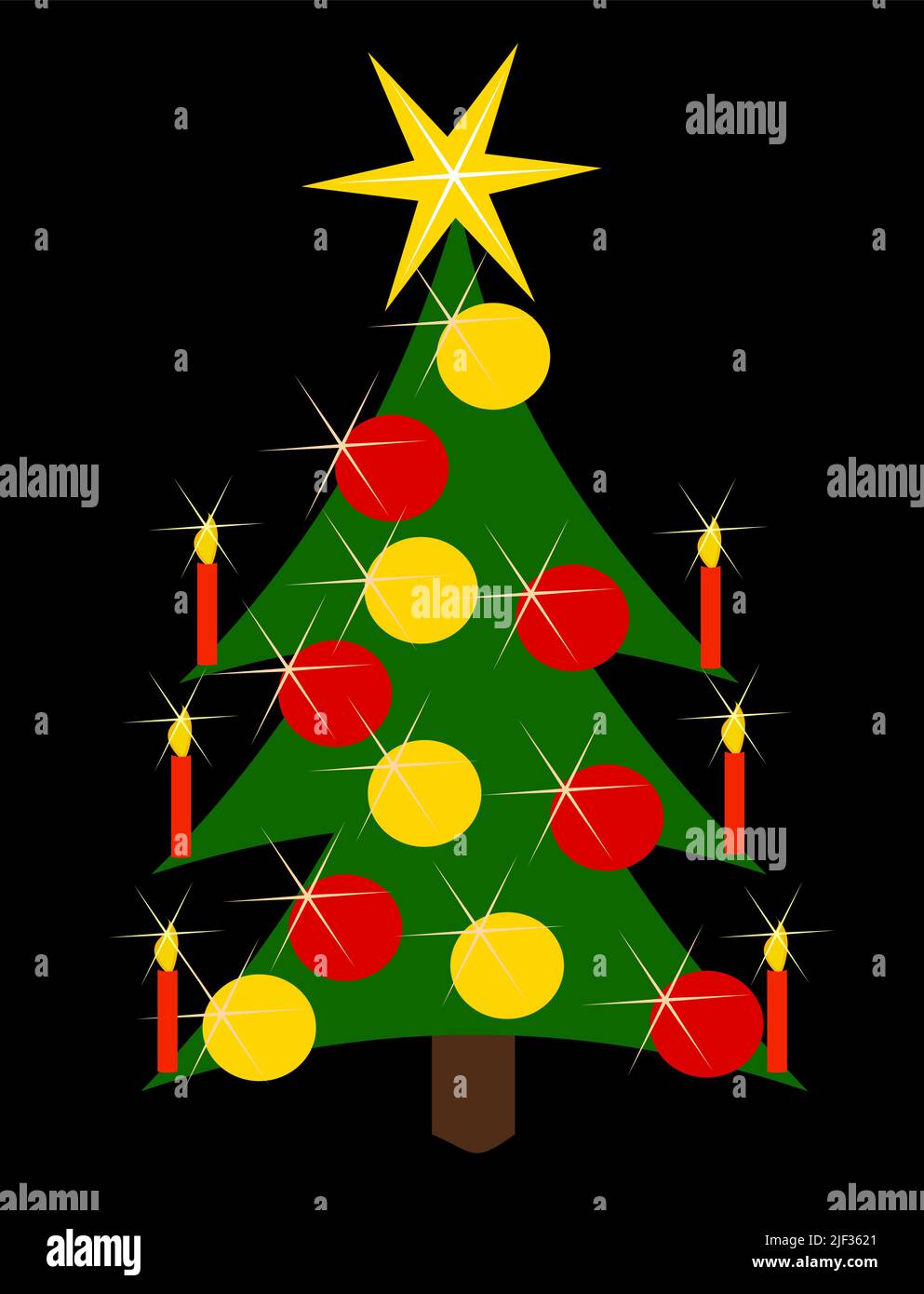 Geschmückter Weihnachtsbaum mit Kerzen und Glaskugeln Stock Vektor