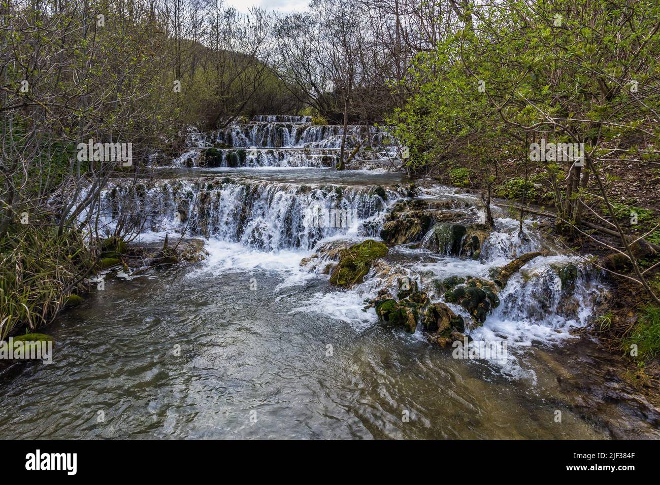 Sinterterrassen bei Gutenberg, Biosphärenreservat Schwäbische Alb, Deutschland, Baden-Württemberg Stockfoto