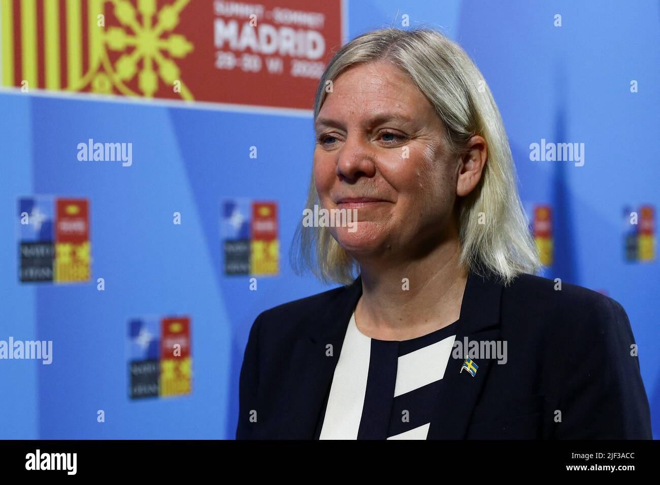 Die schwedische Premierministerin Magdalena Andersson nimmt am 29. Juni 2022 an einem NATO-Gipfel in Madrid, Spanien, Teil. REUTERS/Violeta Santos Moura Stockfoto