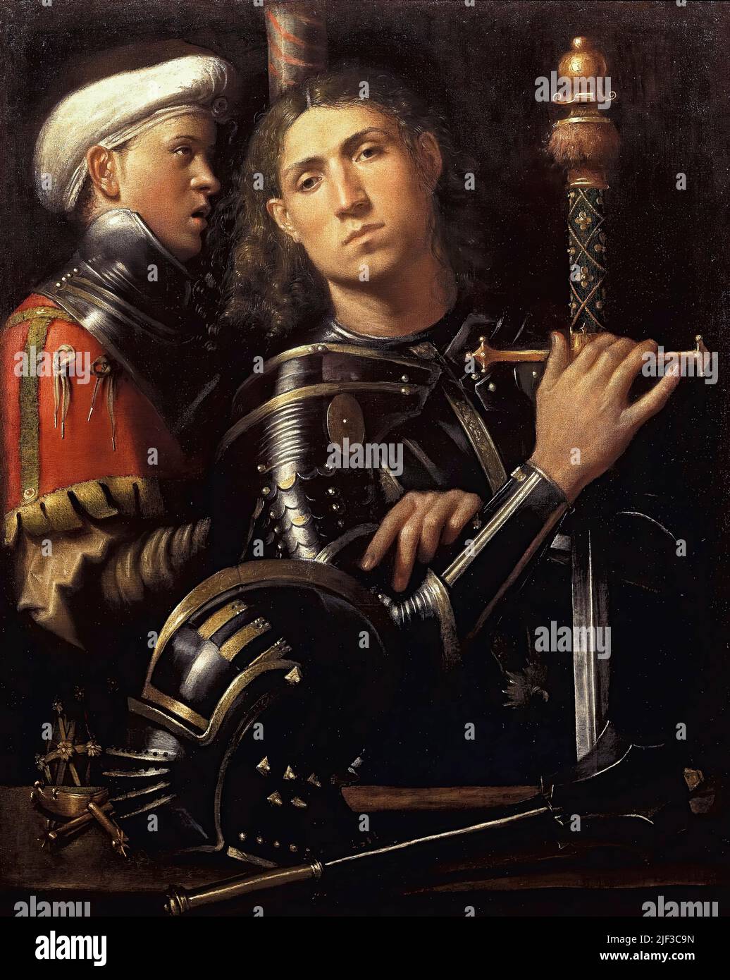 Giorgione (Giorgio Barbarelli da Castelfranco), die 'Gattamelata', Mann in Rüstung mit einem Eichhörner, Ölgemälde auf Leinwand, 1501-1502 Stockfoto