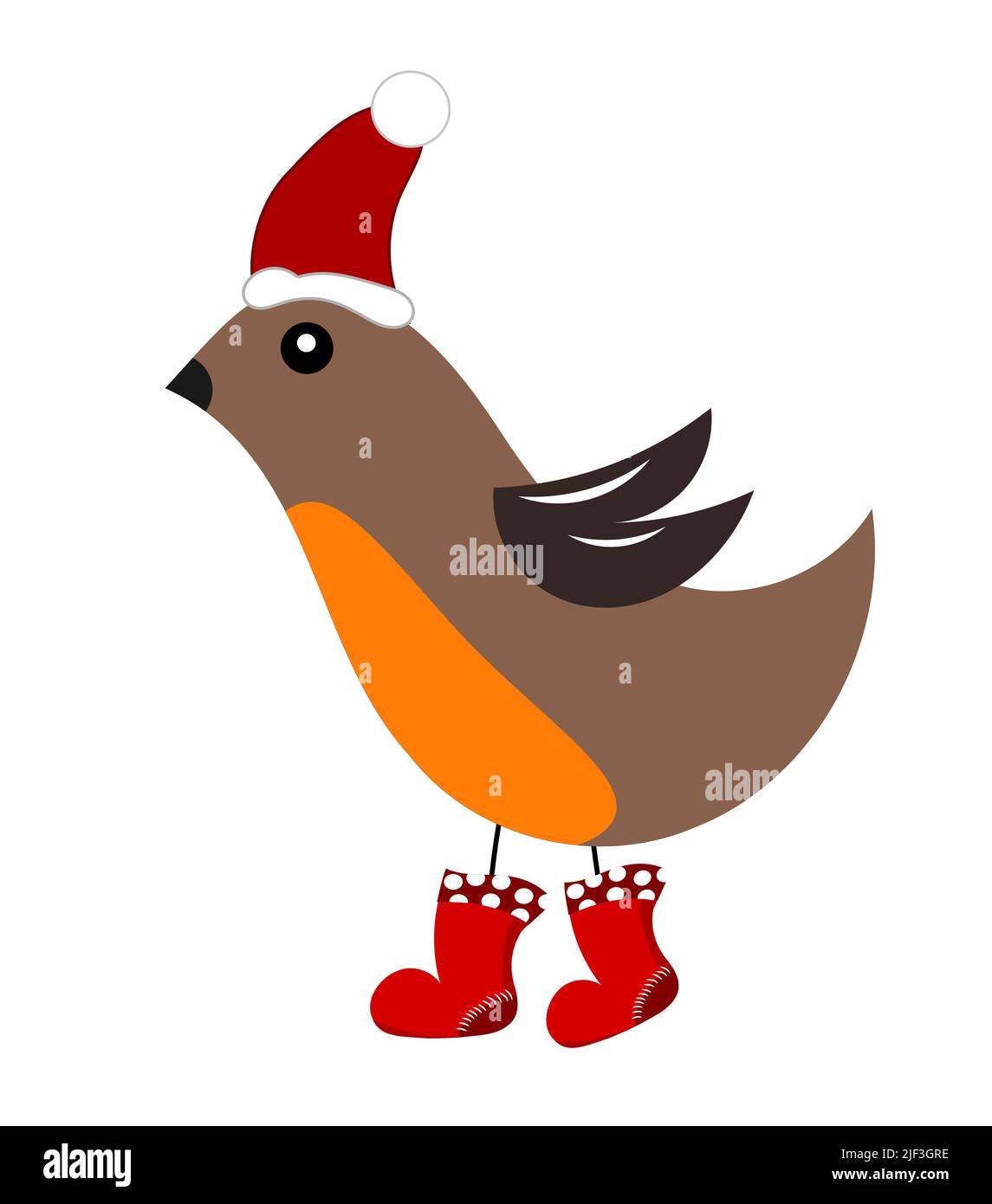Niedlicher Weihnachtskehlchen Vogel in weihnachtsstiefel und Hut. Der Winter kommt! Stock Vektor