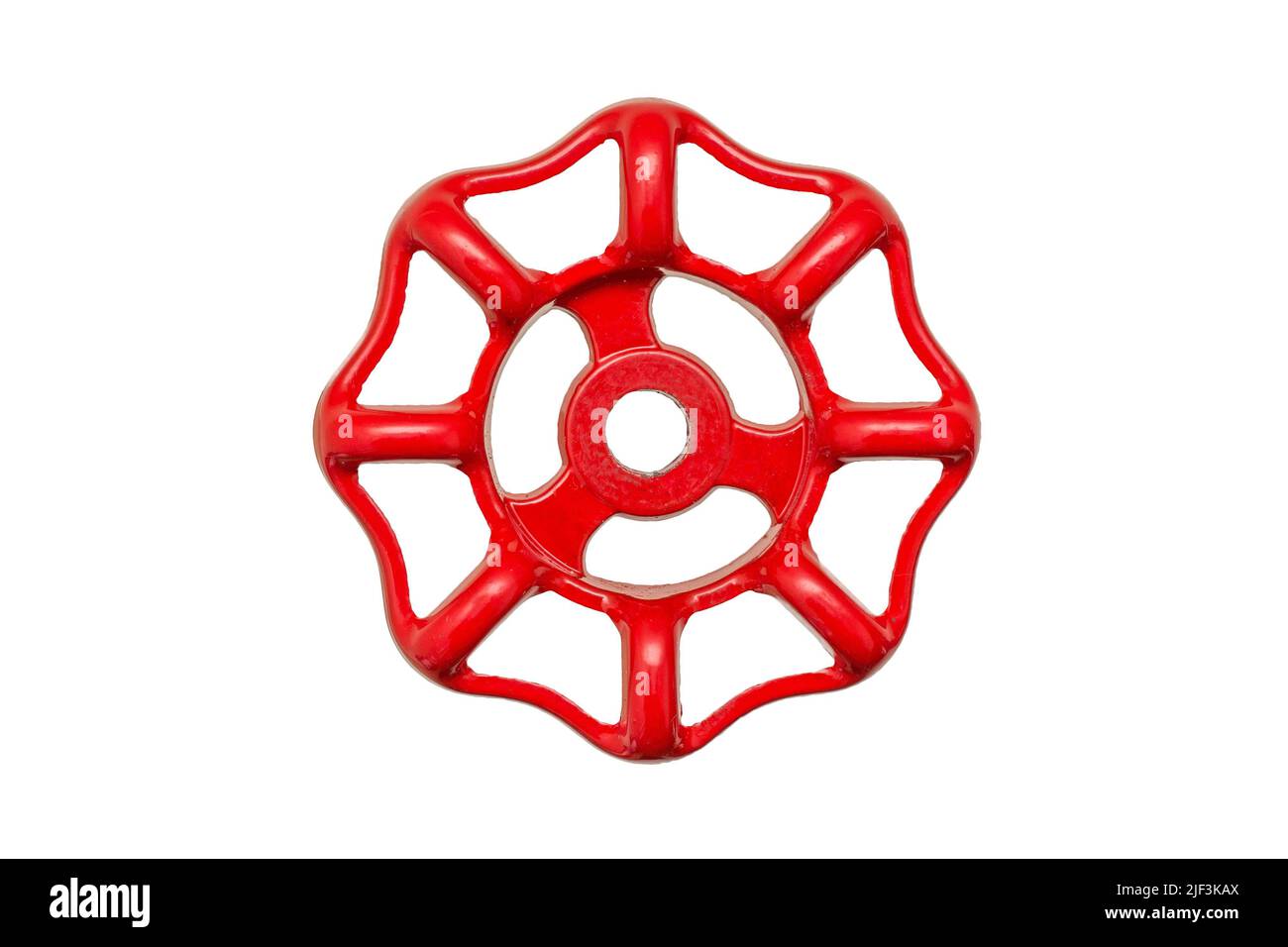 Rotes Handrad für Wasserventil isoliert auf weiß Stockfoto