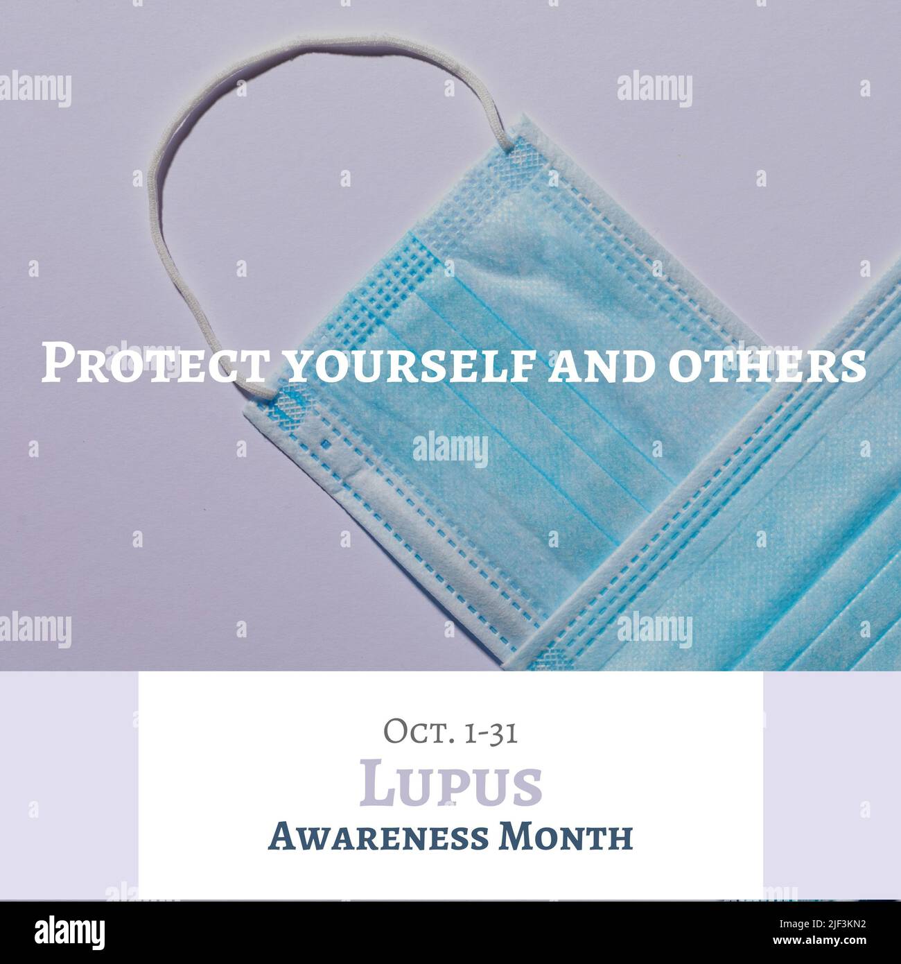 Aus Masken zusammengesetzt und sich selbst und andere schützen, oktober 1-31 und Lupus Awareness Month Text Stockfoto