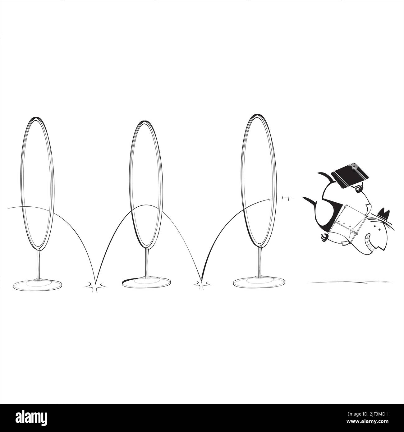 Ein Geschäftsmann springt durch einige Reifen Stock Vektor