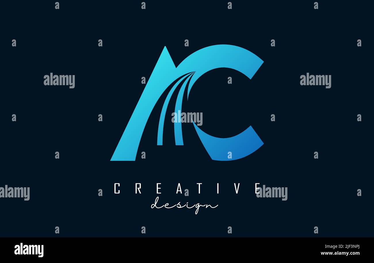 Kreatives AC A c-Logo in blauem Buchstaben mit führenden Linien und Straßenkonzept. Buchstaben mit geometrischem Design. Vektorgrafik mit Buchstabe und Kreat Stock Vektor