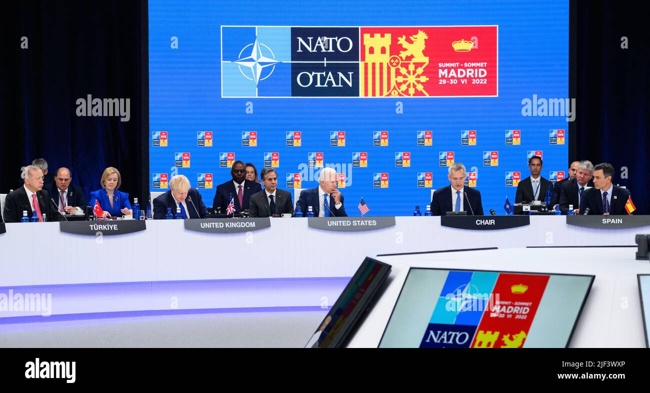 Madrid, Spanien. 29.. Juni 2022. Die erste Arbeitssitzung des NATO-Gipfels in Madrid. Quelle: Bernd von Jutrczenka/dpa/Alamy Live News Stockfoto