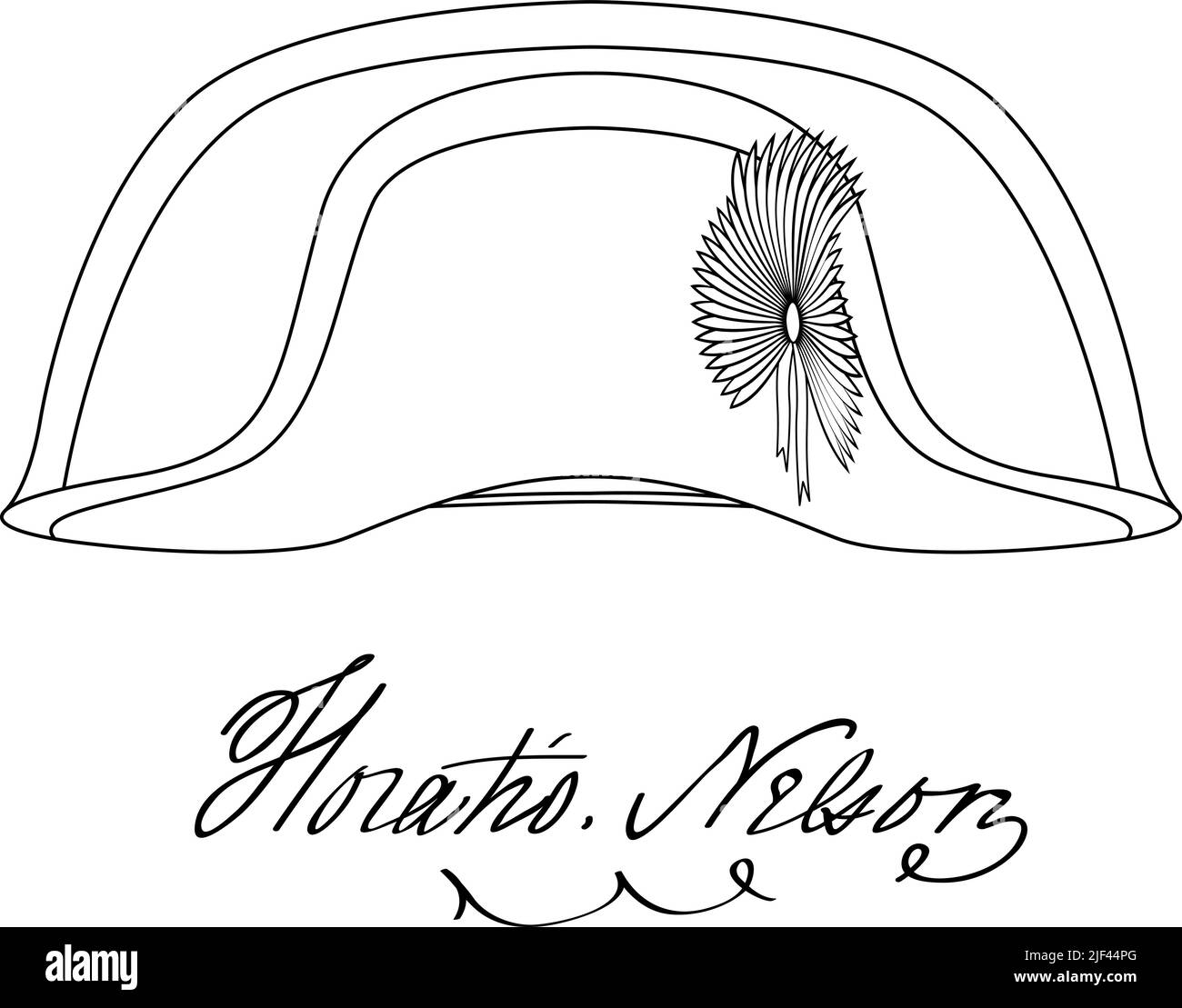 Horatio Nelson Hut und Unterschrift, berühmter britischer Admiral, Vektorgrafik Stock Vektor