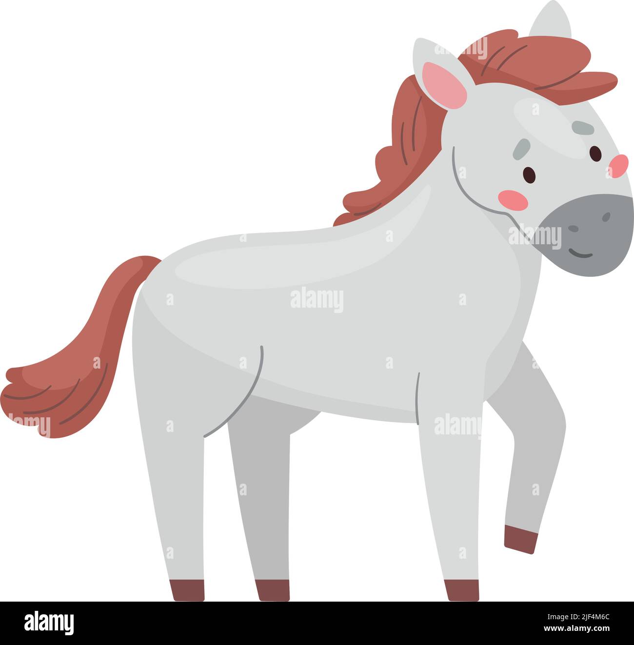 Lustiges graues Pferd. Niedliche flache Stil Vektor-Illustration isoliert auf weißem Hintergrund. Baby Fohlen Zeichentrickfigur Stock Vektor