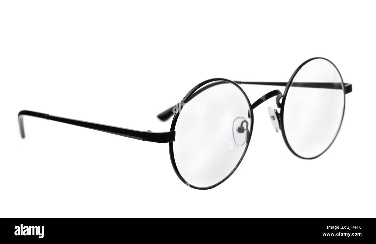 Runde Brillen isoliert auf weiß Stockfoto