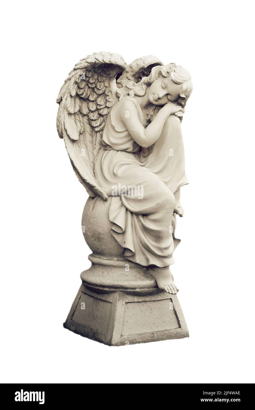 Schlafender Schutzengel isoliert auf weißem Hintergrund Stockfoto