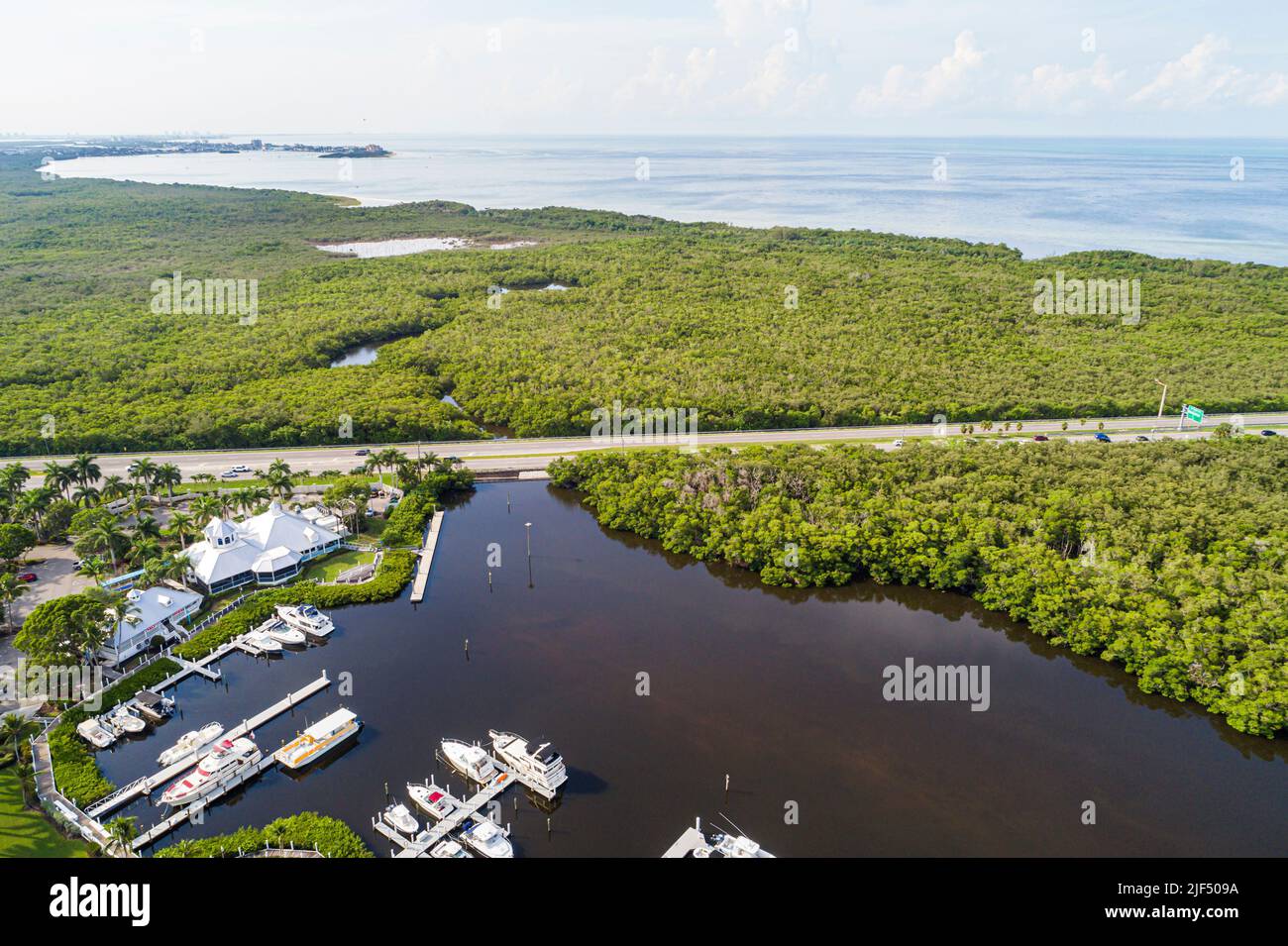 Fort Ft. Myers Florida, San Carlos Bay Bunche Beach Preserve Feuchtgebiete, natürliche Landschaft Luftaufnahme von oben, McGregor Boulevard Port Sanibel M Stockfoto