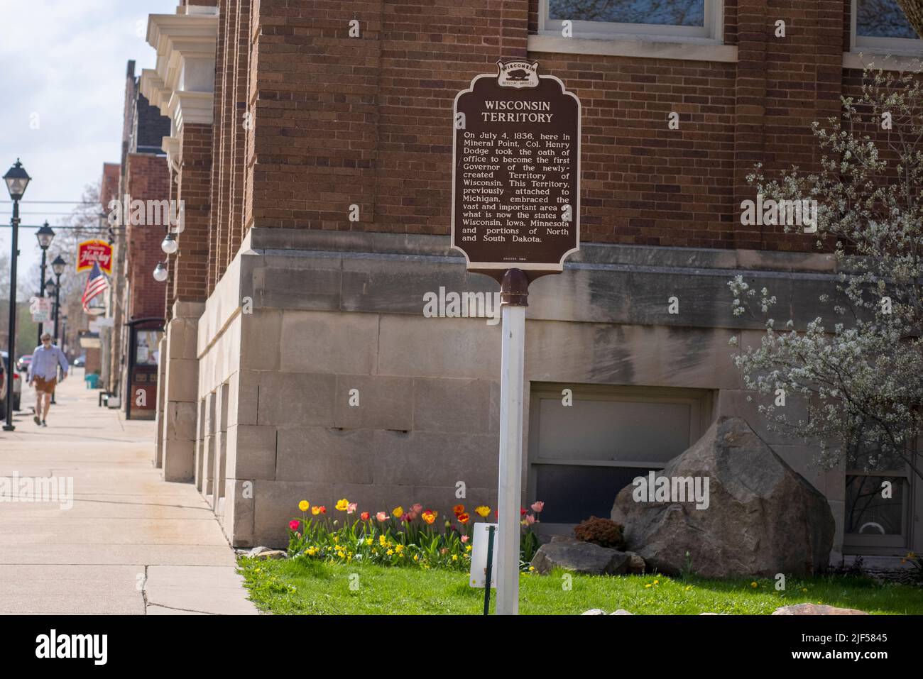 Mineral Point, Wisconsin Mineral Point ist eine Stadt im Iowa County, Wisconsin, USA. Wisconsin Territory etabliert Zeichen. Stockfoto