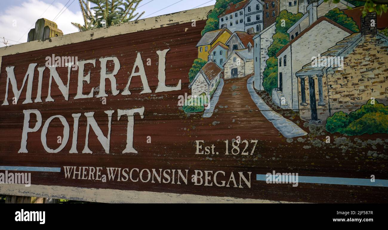 Mineral Point, Wisconsin Mineral Point ist eine Stadt im Iowa County, Wisconsin, USA. Wo Wisconsin begann Zeichen. Stockfoto