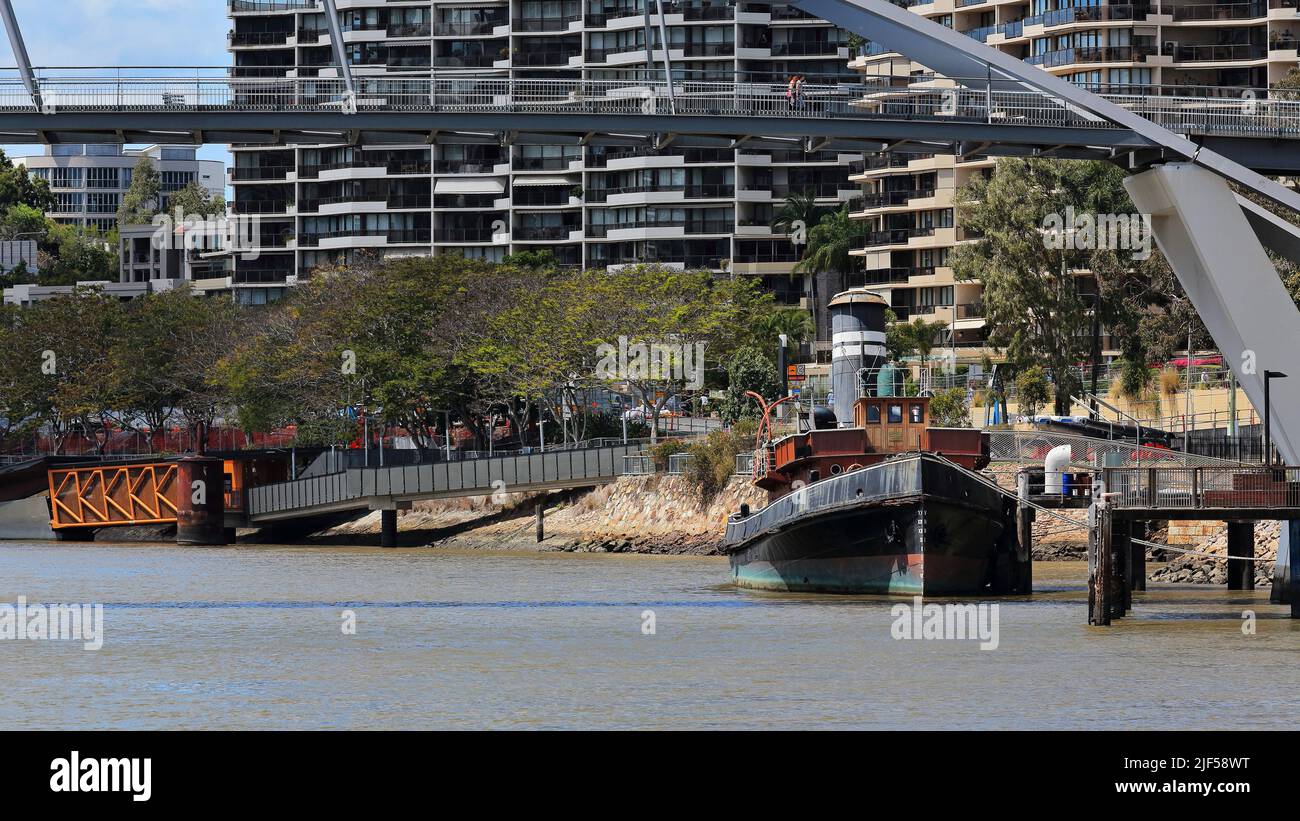 027 Historisches Dampfschlepper mit Kraft im Wharf-Queensland Maritime Museum. Brisbane-Australien. Stockfoto