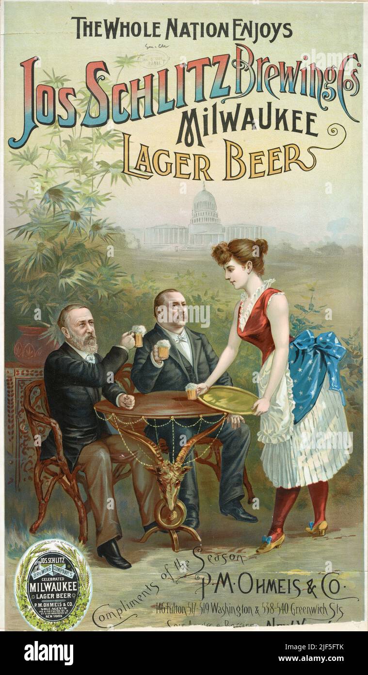 1888 Anzeige für das Milwaukee Lager Beer der Jos Schlitz Brewing Company Stockfoto