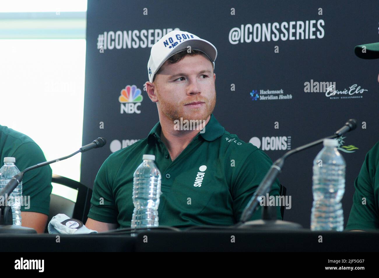 Jersey, Usa. 29.. Juni 2022. Canelo Alvarez nimmt an der Icons Series Pressekonferenz im Liberty National Golf Club, Jersey City, Teil. Kredit: SOPA Images Limited/Alamy Live Nachrichten Stockfoto