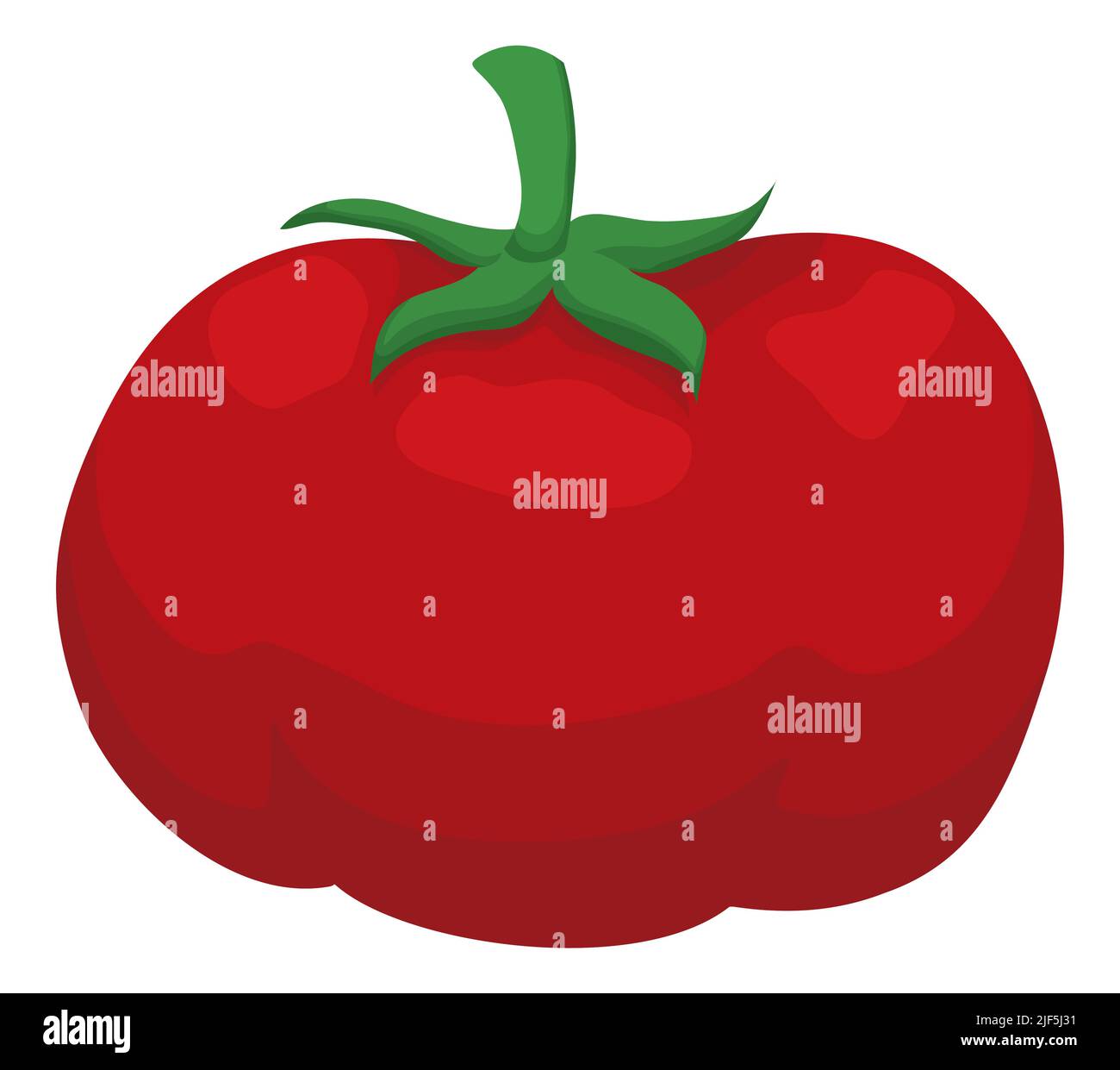 Leckere und dicke Tomate, mit lebhafter roter Farbe im Cartoon-Stil, isoliert auf weißem Hintergrund. Stock Vektor