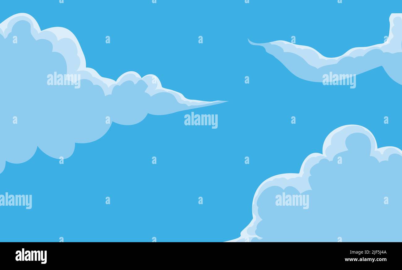 Ruhige und ruhige Aussicht auf blauen Himmel und Wolken im Cartoon-Stil. Stock Vektor