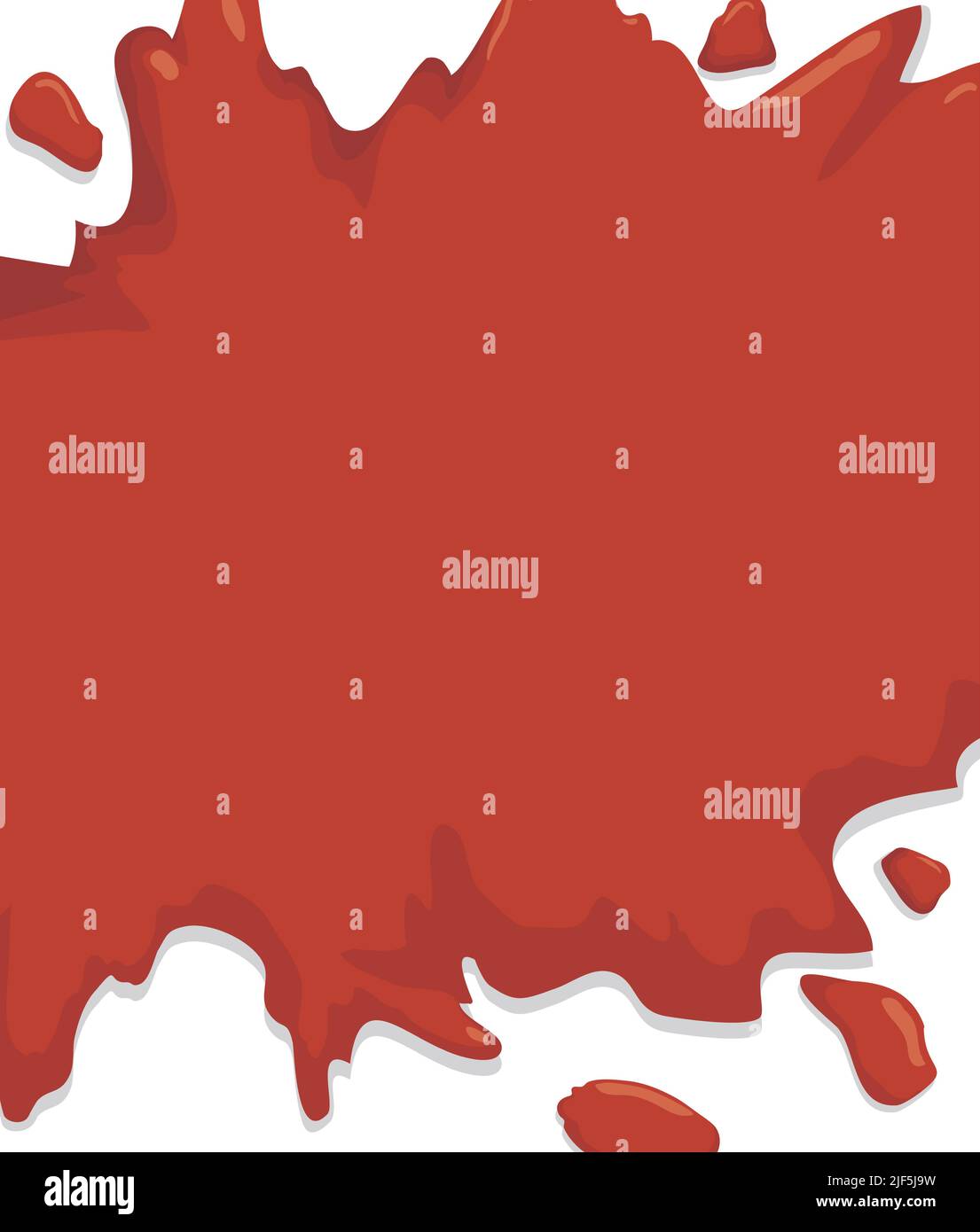Rote Spritzer wie roter Saft, Ketchup oder Blut im Cartoon-Stil. Vorlage auf weißem Hintergrund. Stock Vektor