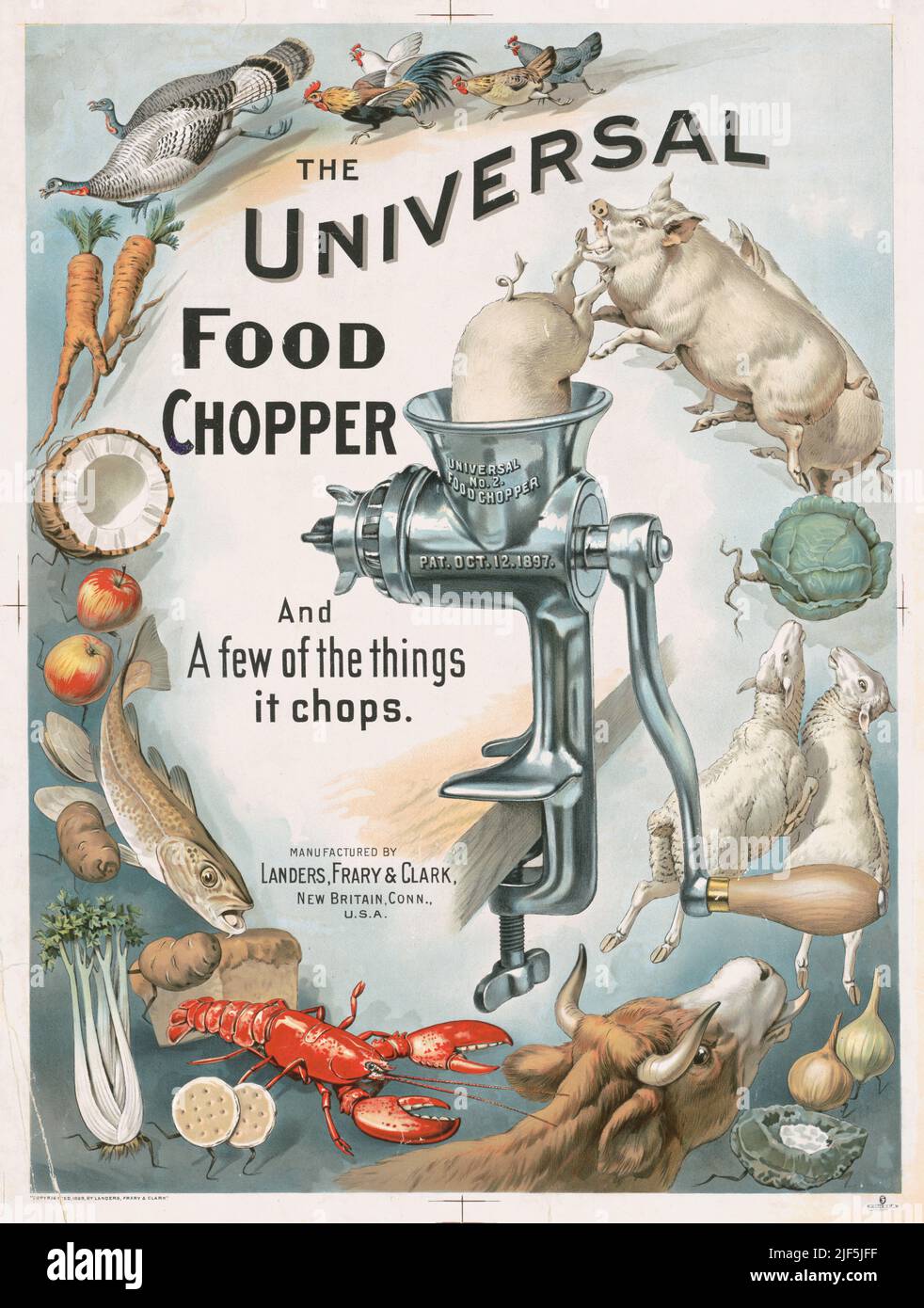 1899 Anzeige für Universal Food Chopper, Landers, Frary und Clark. Lithographie von Forbes Litho. Co Stockfoto