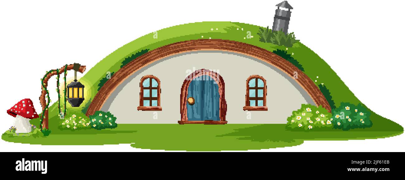 Hobbit Haus isoliert auf weißem Hintergrund Illustration Stock Vektor