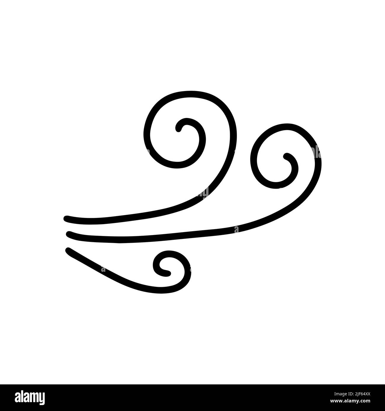 Vektorgrafik für Symbole „Wirbeln“. Handgezeichnetes schwarzes Design. Sicherheitswindkonzept. Isoliertes Grafiksymbol. Autumn Art Schild. Pinselstrich-Piktogramm. Einfache Doodle-Kurve Stock Vektor