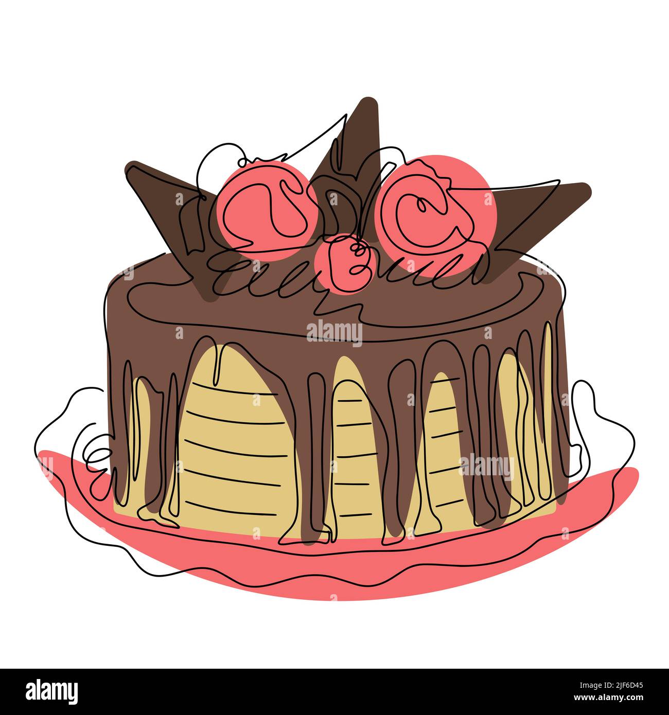 Kuchen mit Eis und Schokolade Icing lineart Vektor dekoriert Stock Vektor
