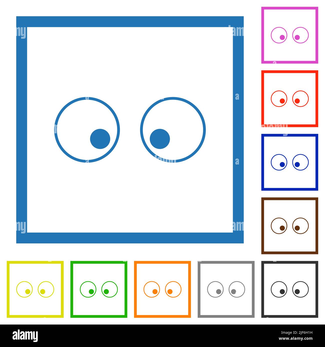 Augen beobachten umreißen flache Farbsymbole in quadratischen Rahmen auf weißem Hintergrund Stock Vektor