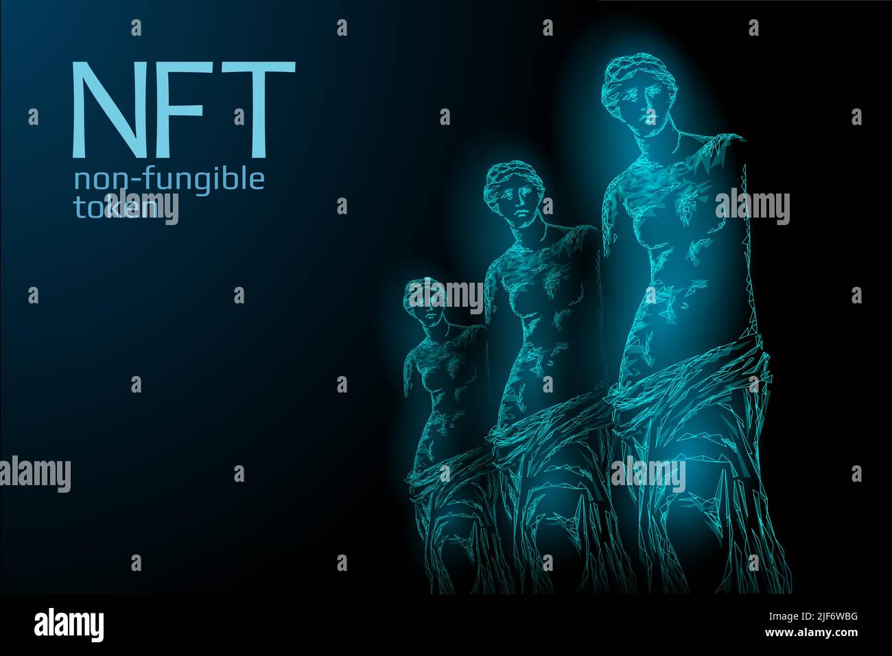 3D NFT nicht fungible eindeutige Kryptowährung. Blockchain Art Krypto-Sicherheitscode. Inhaber eines Zertifikats für gespeicherte digitale Fotoobjekte. Technologie Stock Vektor