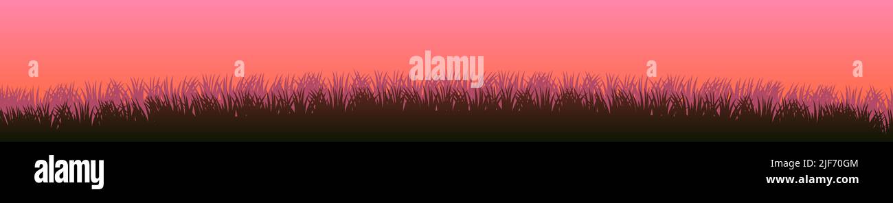Gras. Blick am Morgen. Natur ländliche Landschaft. Weide überwuchert. Überwucherter dichter Rasen. Vektor. Stock Vektor