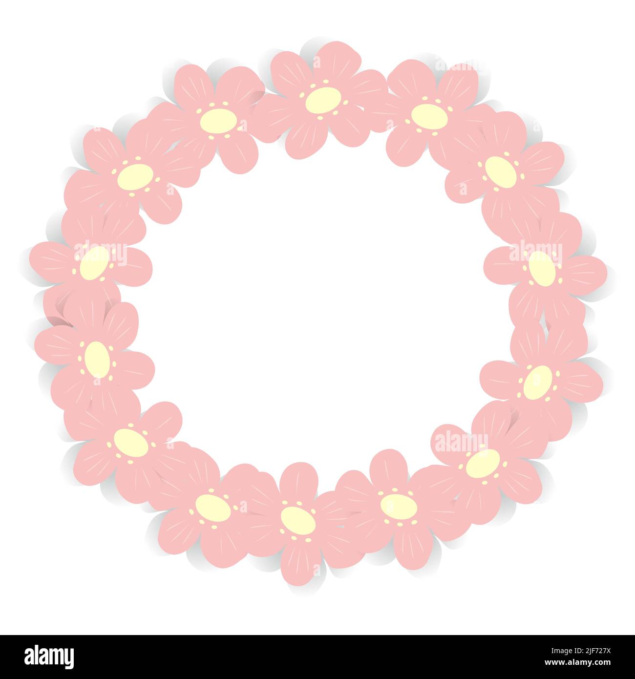 Abstrakter Kreisrahmen mit einem Bild von Blumen in trendy rosa Farbe. Copyspace. Vorlage. Lifestyle. Vorlage für Poster, Postkarte, Grußkarte, Preisschild, Lifestyle. Stock Vektor