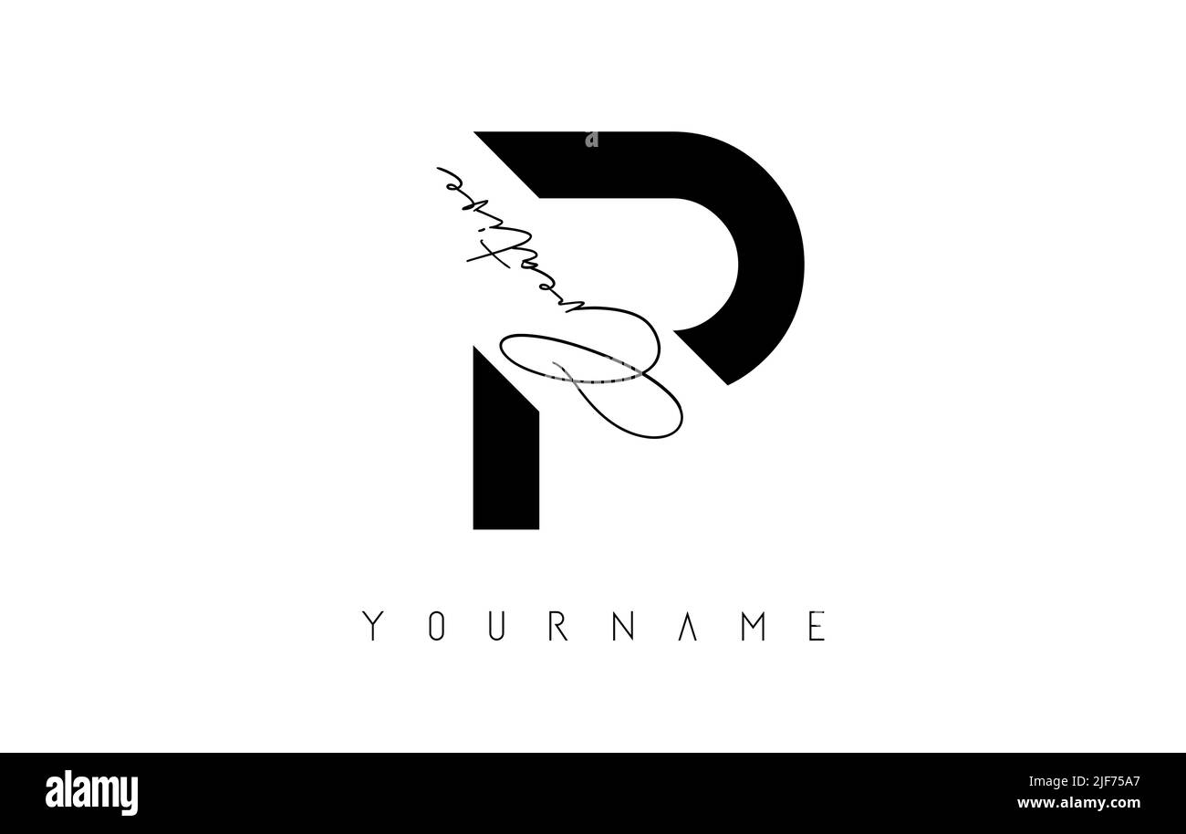 Kreatives P-Logo mit Schnitten und handgeschriebenem Textkonzept. Buchstabe mit geometrischem Design. Vektor-Illustration mit Brief und kreativem Schnitt. Stock Vektor