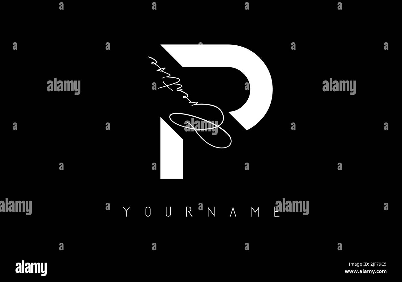 Kreatives P-Logo mit Schnitten und handgeschriebenem Textkonzept. Buchstabe mit geometrischem Design. Vektor-Illustration mit Brief und kreativem Schnitt. Stock Vektor