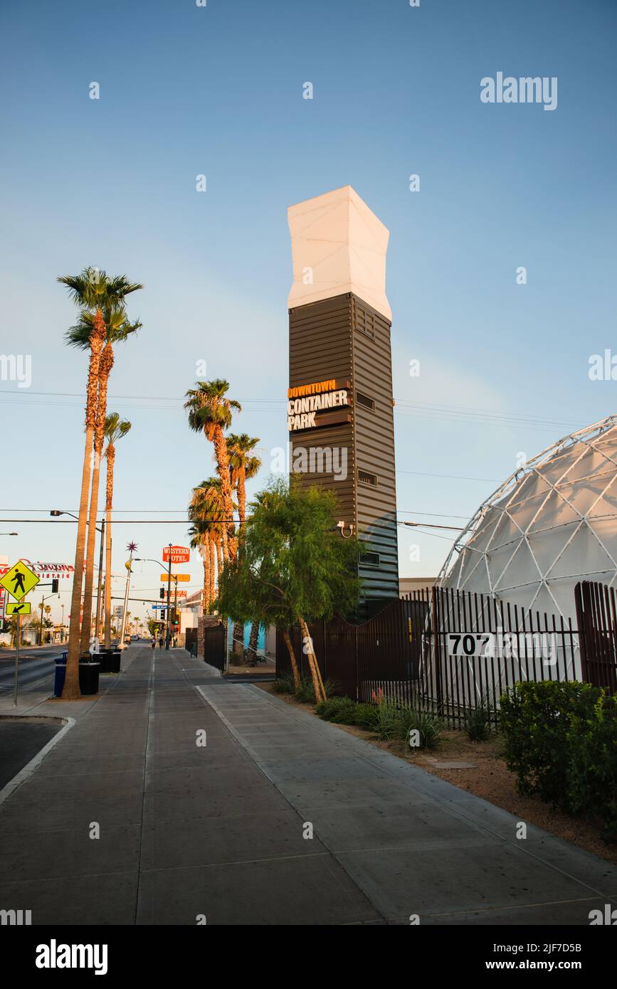 Eintritt in den Container Park in Las Vegas, Nevada Stockfoto