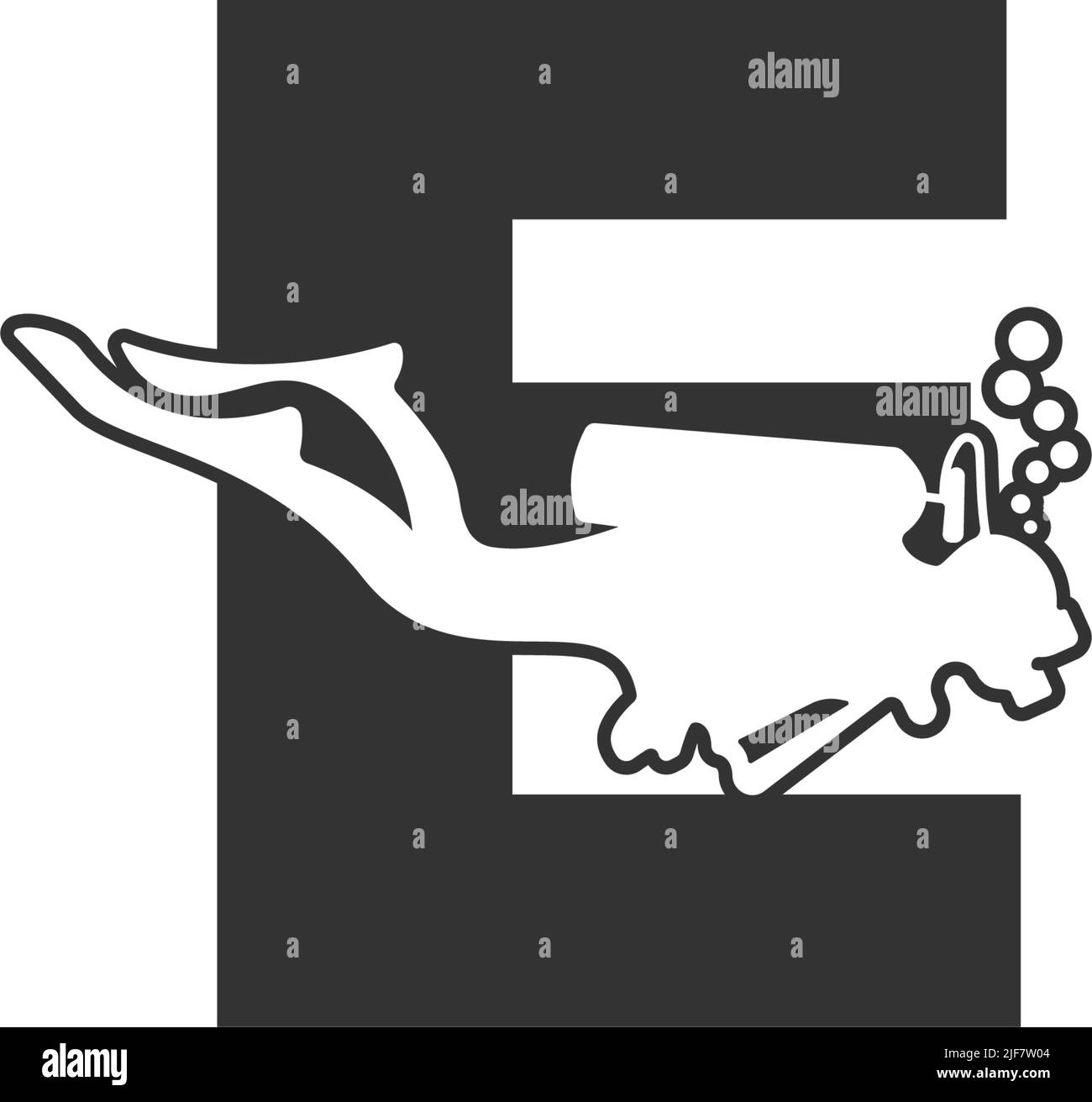 Buchstabe E und jemand Scuba, Tauchen Symbol Illustration Vorlage Stock Vektor