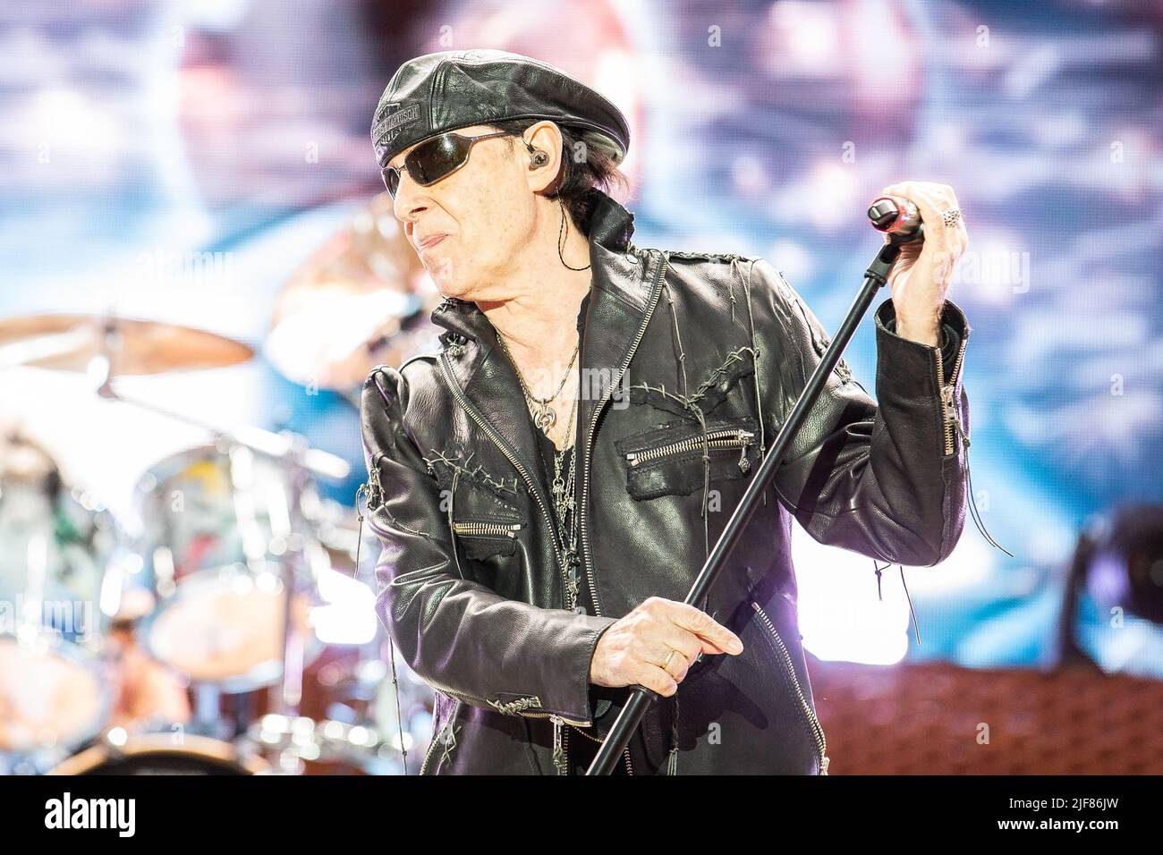 Klaus meine von der Rockband Scorpions tritt live in Schweden auf Stockfoto