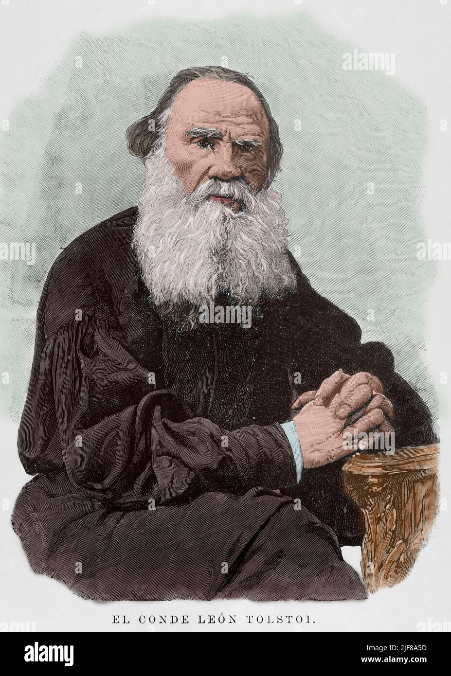 Leo Tolstoi (Lew Nikolajewitsch Tolstoi) (1828-1910). Russischer Schriftsteller. Hochformat. Gravur von Carretero. Spätere Färbung. La Ilustración Española y Americana, 1898. Stockfoto