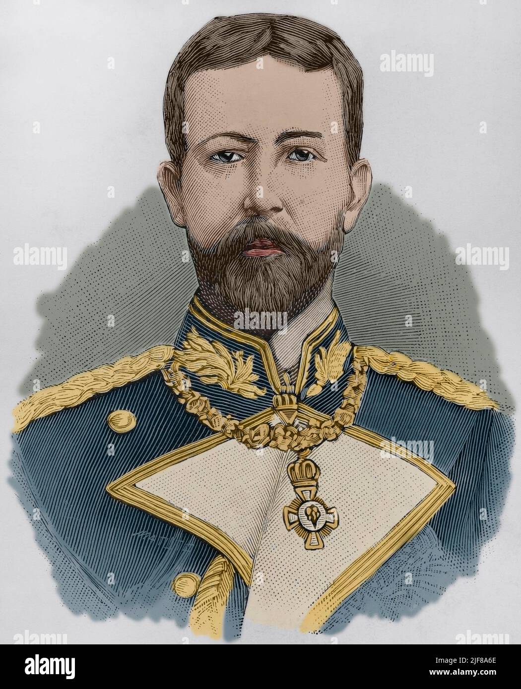 Heinrich von Preußen (1862-1929). Prinz von Preußen. Der jüngere Bruder des deutschen Kaiser Willian II von Preußen. Marineoffizier, hielt er verschiedene Kommandos in der Kaiserlichen Deutschen Marine und stieg schließlich in den Rang eines Großadmirals. Hochformat. Gravur von Matute. Spätere Färbung. La Ilustración Española y Americana, 1898. Stockfoto