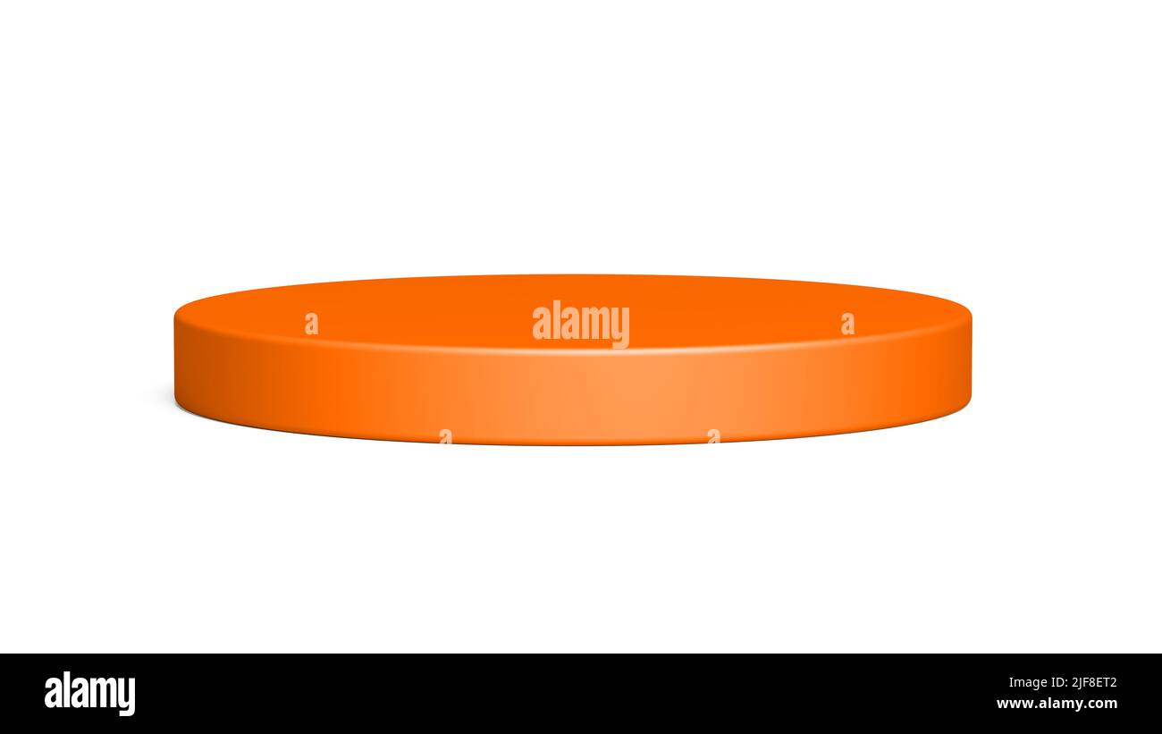 Orange Zylinder Podium isoliert auf weißem Hintergrund. 3D Abbildung. Stockfoto