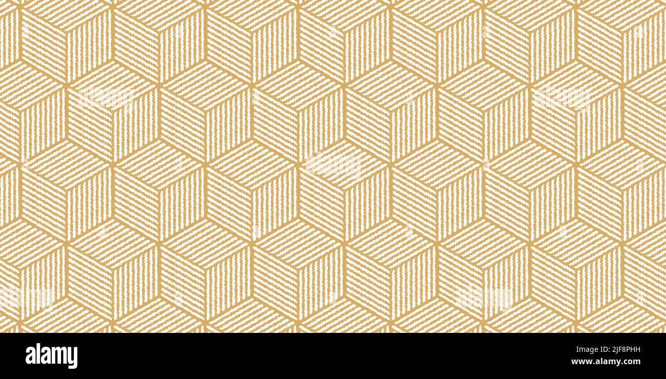 Abstrakte geometrische nahtlose Muster mit gewellten Streifen Linien Hexagon Form Gold Hintergrund Stock Vektor