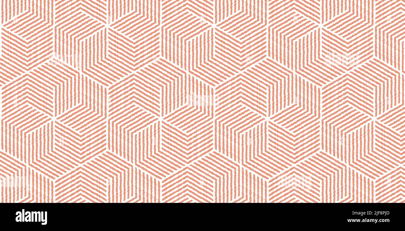 Abstraktes geometrisches Muster mit gewellten Streifen-Linien. Nahtlose orange Polygonform und weißer Hintergrund Stock Vektor
