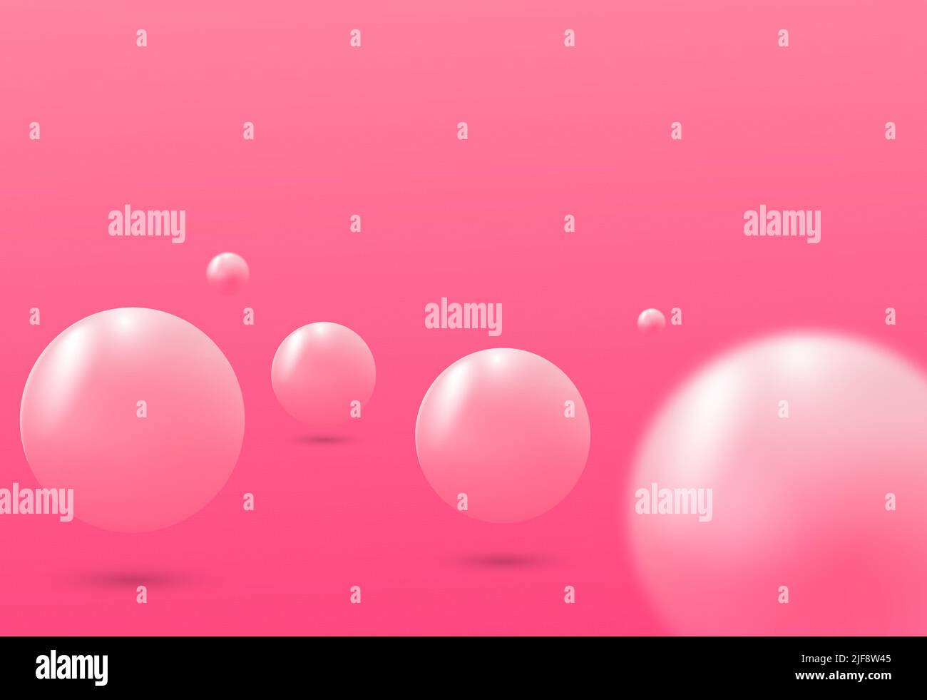 Abstrakter Hintergrund mit 3D lila und rosa Kugeln. Dynamische bunte Blasen, futuristische Komposition mit transparenten Kugeln. Modernes Cover-Design, Werbung Stock Vektor