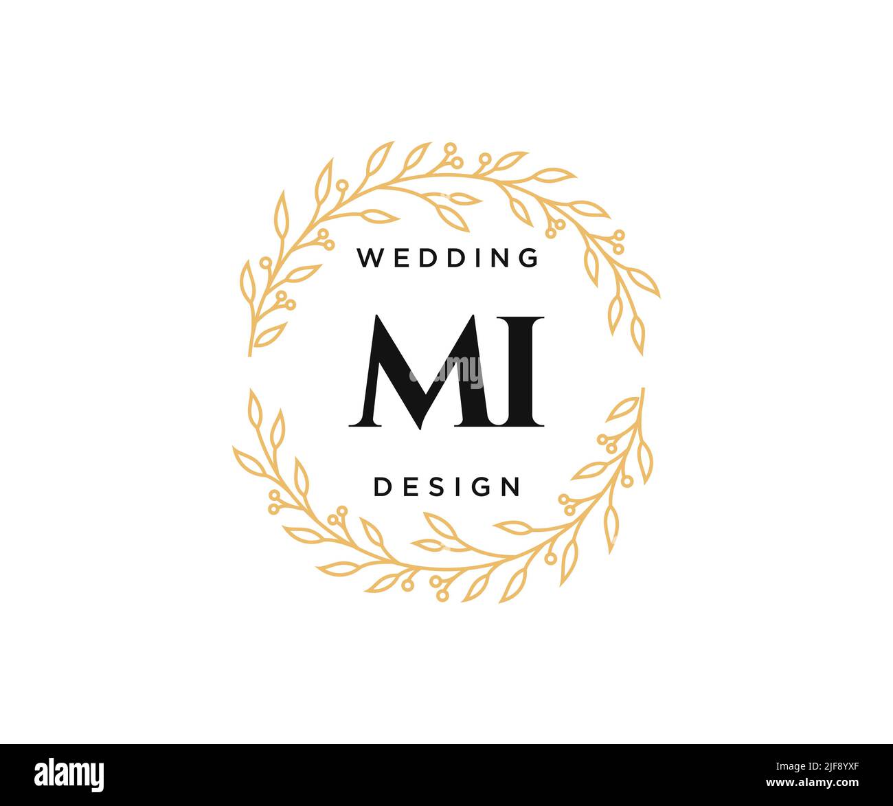 MI Initials Letter Hochzeit Monogram Logos Kollektion, handgezeichnete moderne minimalistische und florale Vorlagen für Einladungskarten, Save the Date, elegant Stock Vektor