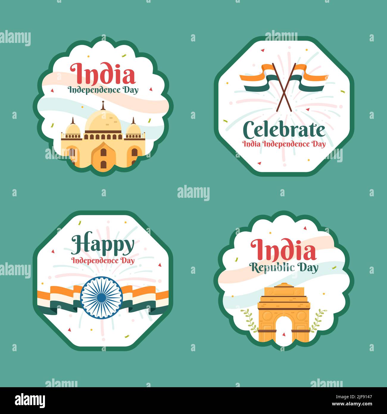 Indian Independence Day Social Media Label Vorlage Flache Cartoon Hintergrund Vektor Illustration Stock Vektor